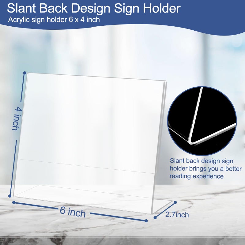 Wbtran Slanted Back Acrylic Sign Holder 6 x 4, Acrylic Stands for Display Frame, Clear Plastic Tabletop Paper Sign Holder for Office, Home, Restaurant (6 Pack 6x4 Inches) - Image 2
